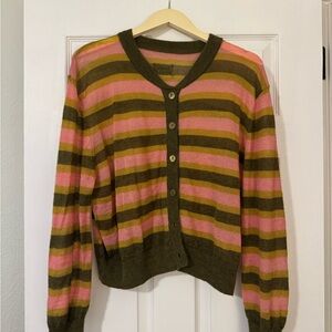 Daily Drills Striped Pink and Green Women's Sweater